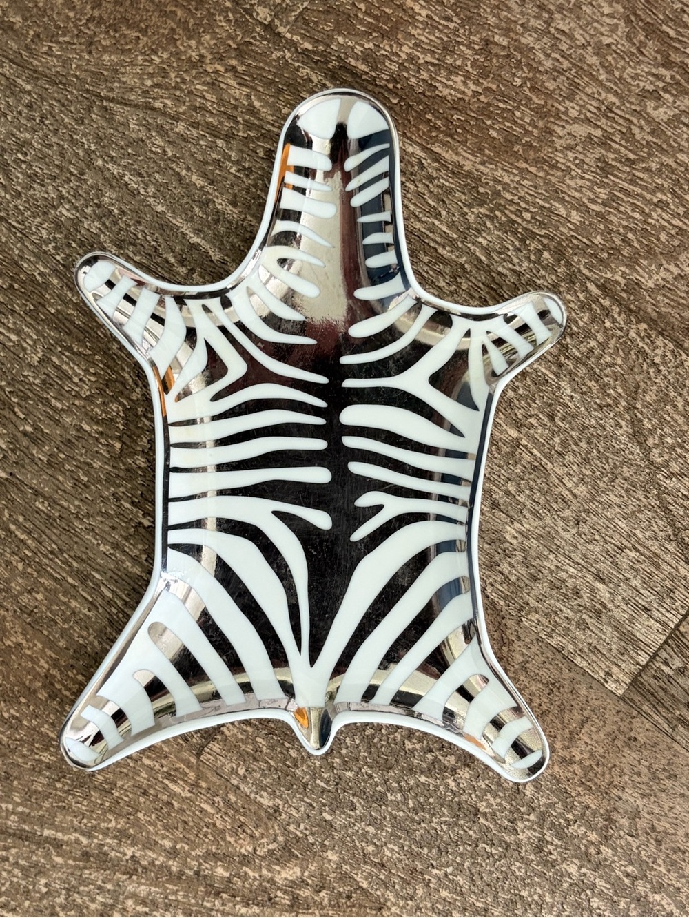Jonathan Adler Zebra Silhouette Hide Porcelain Trinket Dish | White & Gold |